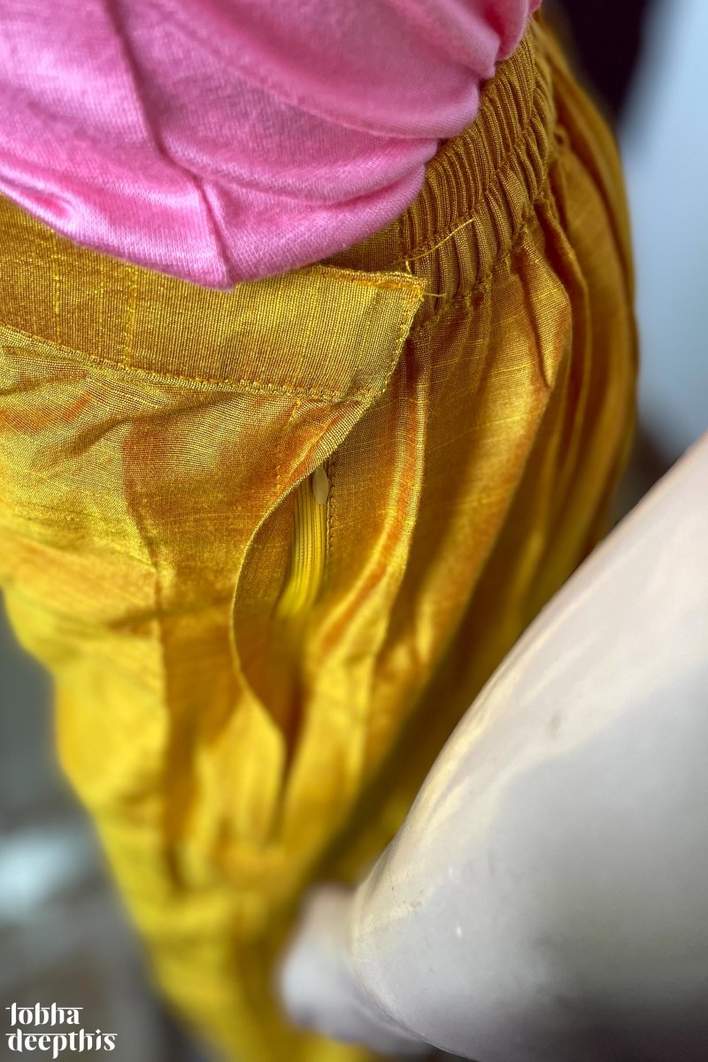 Yellow Slub Silk Pencil Pants - LOBHA DEEPTHIS