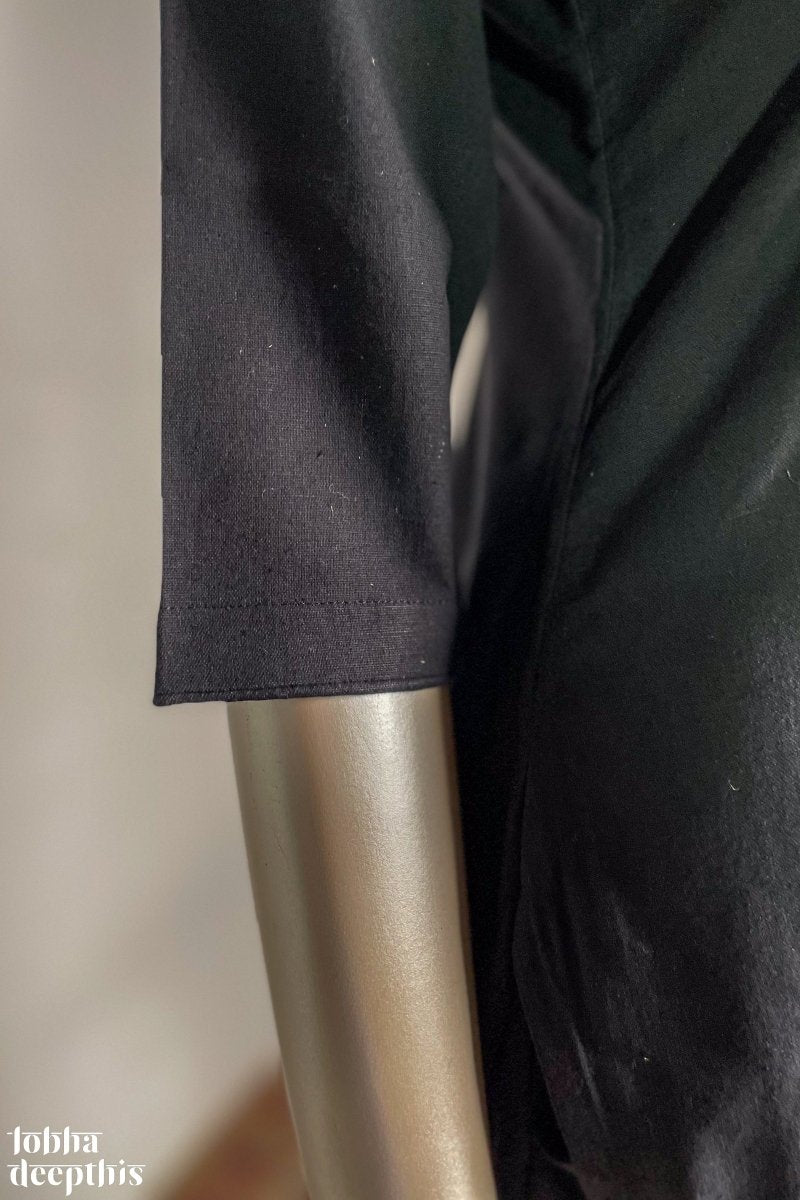 Yoke Mirrorwork Black Cotton Kurta - Lobha Deepthis