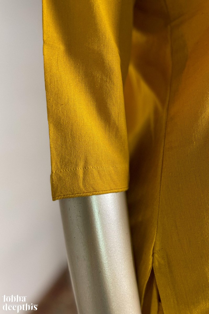 Yoke Mirrorwork Mustard Yellow Cotton Kurta - Lobha Deepthis