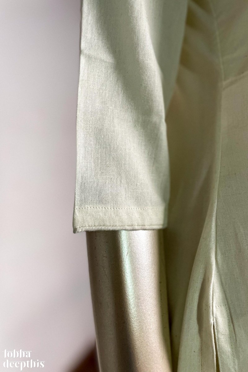 Yoke Mirrorwork Off White Cotton Kurta - Lobha Deepthis