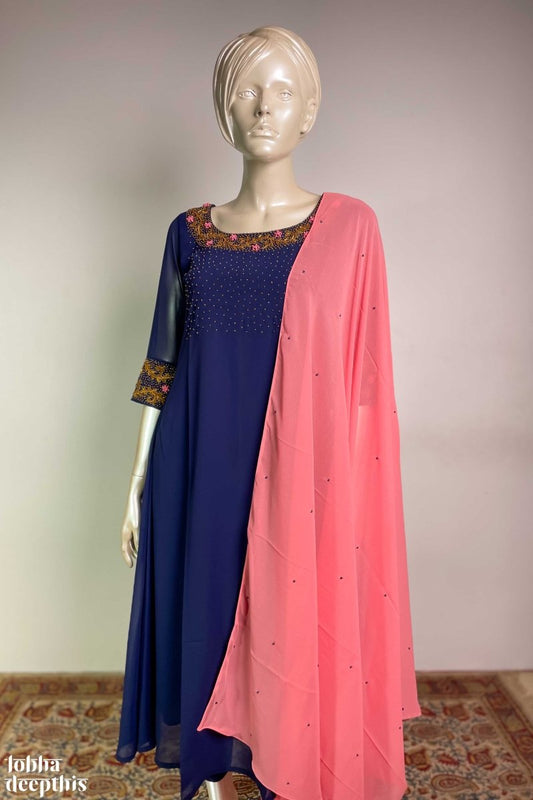 Zardozi on Neckline and Sleeves Georgette Kurta Set - Lobha Deepthis